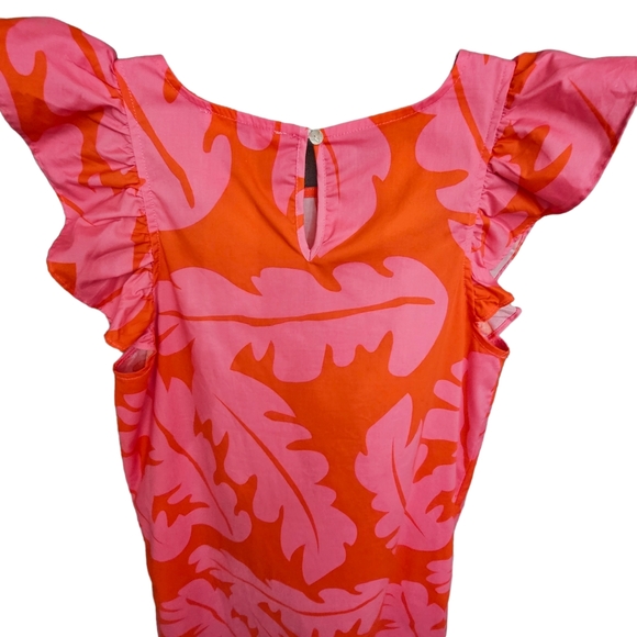 Nwot Michelle McDowell  Orange/Pink Cap Sleeve Leaf Shift Dress - Picture 12 of 15